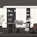 Home Study Desk Bookcase Ornaments Vase Book Single Chair Stool Decorative Cabinet Computer Wardrobe 3d model