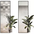 Modern Decorative Room Divider With Geometric Pattern And Green Plants 3d model