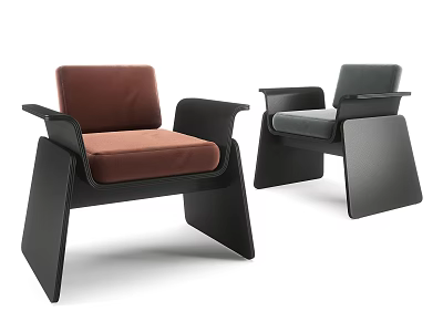 Modern Accent Chairs With Brown Gray Upholstery And Black Frame Comfortable Design 3d model