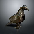 Ancient Bronze Flying Bird Sculpture With Intricate Hollowed Patterns And Standing Posture