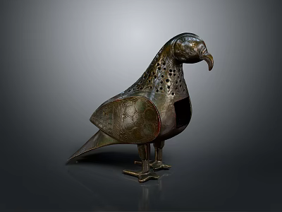 Ancient Bronze Flying Bird Sculpture With Intricate Hollowed Patterns And Standing Posture 3d model