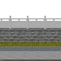Road Infrastructure Decorative Stone Parapet With Carved Patterns And Green Hedges 3d model