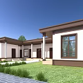 Modern Single Family House Exterior With Lawn Greenery Stone Path And Large Windows