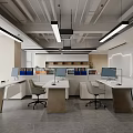 Modern Public Office Space Interior With Ergonomic Desks Computers And Bright Lighting 3d model