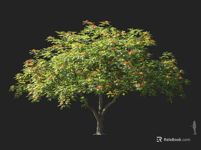 Lush Arbor Featuring Green Leaves Orange Flowers And Sturdy Trunk With Human Figure 3d model 