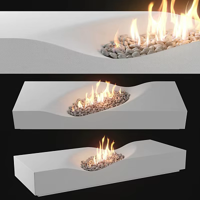Modern Sleek White Fireplace Design Featuring Flames And Pebbles In Stylish Look 3d model