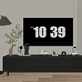 Modern Black TV Stand With Drawers Slatted Fronts And Decorative Ornaments In Living Room