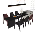 Contemporary Rectangular Dining Table Set With Six Black Brown Chairs And Fruit Bowl Decoration