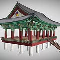 Traditional Korean Religious Temple Pavilion With Green Roof Red Pillars And Taeguk Symbol