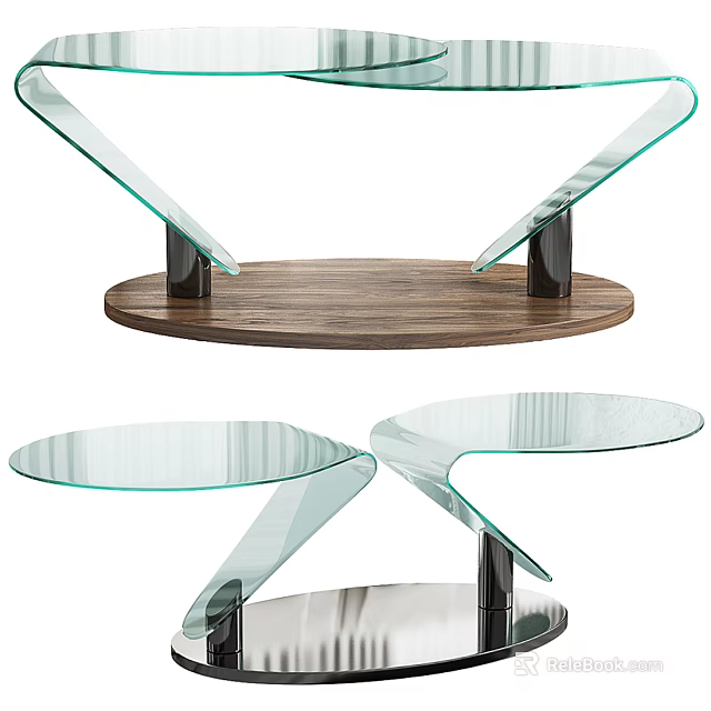 Sleek Modern Coffee Table Design With Glass Tabletop And Wooden Base 3d model 