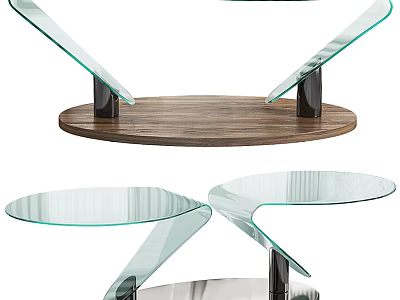 Sleek Modern Coffee Table Design With Glass Tabletop And Wooden Base 3d model