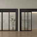 Modern Glass Sliding Doors With Black Frames Transparent Glass White Vase Green Plant