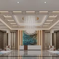 Luxurious Hotel Lobby Interior With Grand Chandelier Reception Desk And Decorative Wall Marble Flooring