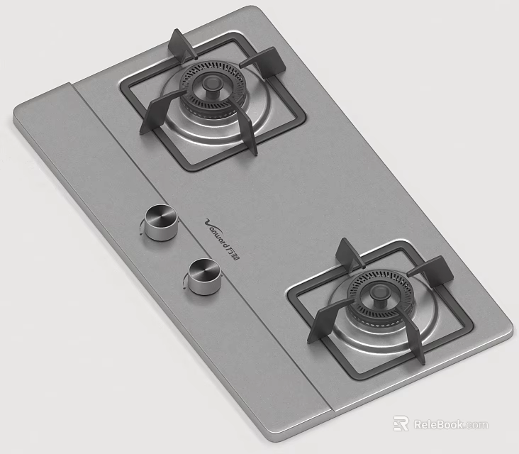 Household Appliance Double Burner Gas Stove with Silver Panel and Control Knobs for Kitchen Use 3d model 