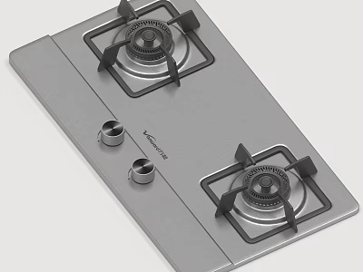 Household Appliance Double Burner Gas Stove with Silver Panel and Control Knobs for Kitchen Use 3d model