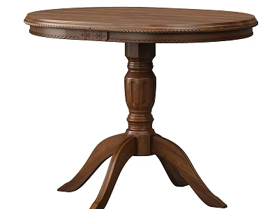 Traditional Wooden Round Dining Table Set With Carved Edge And Three Legged Base 3d model