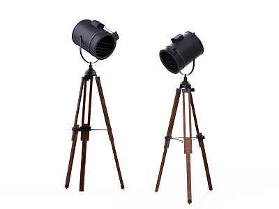 Modern Black Floor Lamps With Wooden Tripod Stands And Adjustable Shades 3d model