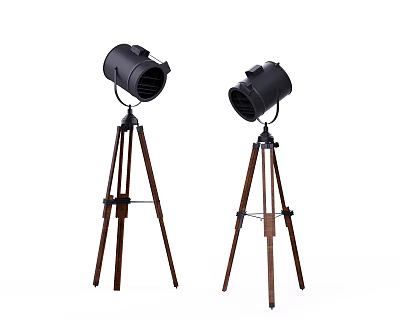 Modern Black Floor Lamps With Wooden Tripod Stands And Adjustable Shades 3d model