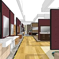Modern Public Restroom Interior With White Sinks Mirrors And Wooden Flooring