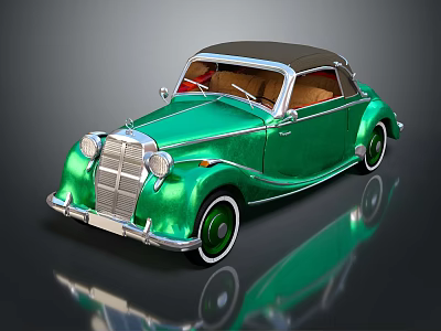 Vintage Green Convertible Car With Shiny Chrome Grille And Retro Design 3d model