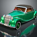 Vintage Green Convertible Car With Shiny Chrome Grille And Retro Design