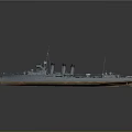 Detailed Blue Warship Model With Multiple Funnels And Long Hull Design