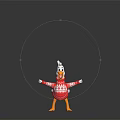 Cartoon Chicken Wearing Red Sweater With White Snowflake Patterns Happy Expression Arms Outstretched Dark Background