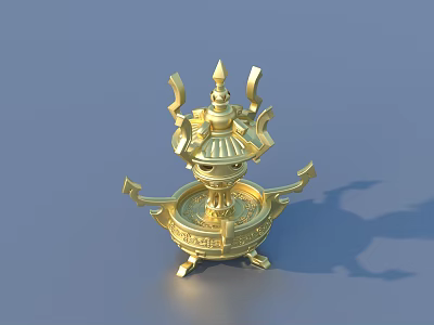 Golden Decorative Household Item With Intricate Traditional Design And Ornate Base 3d model