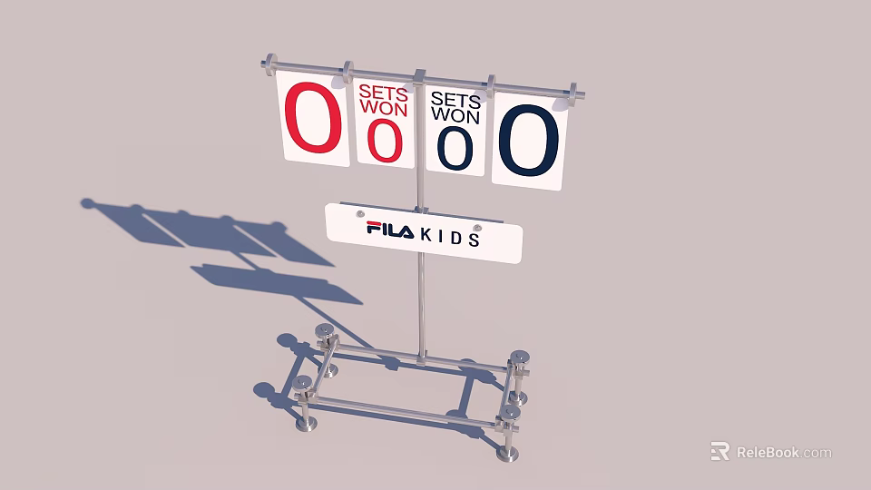 Sports Equipment Wheeled Metal Frame Scoreboard With FILAKIDS Brand And Score Display Panels 3d model 