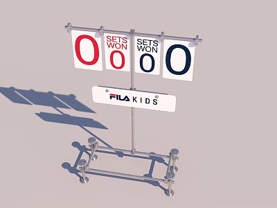 Sports Equipment Wheeled Metal Frame Scoreboard With FILAKIDS Brand And Score Display Panels 3d model