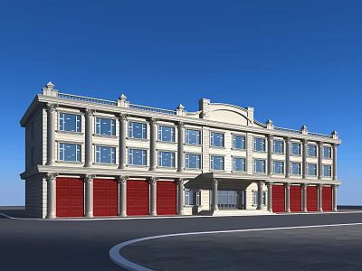 European Style Building With Red Garage Doors Multi story Exterior And Decorative Details 3d model