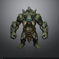 Green Rock Spiked Monster Character With Fanged Face Blue Eyes And Muscular Build