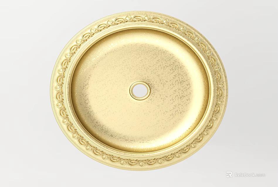 Golden Decorative Ceiling Light Plate With Ornate Border And Central Hole 3d model 