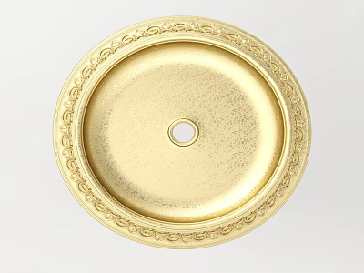 Golden Decorative Ceiling Light Plate With Ornate Border And Central Hole 3d model