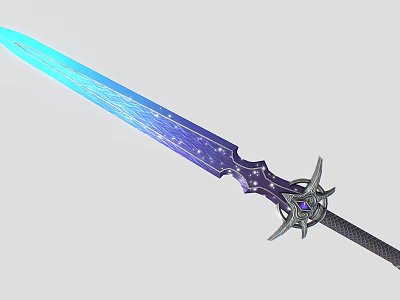 Glowing Blue Mythical Sword With Intricate Patterns And Decorative Star Hilt 3d model
