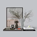 Modern Decorative Ornament Set With Tray White Vase Branches And Books