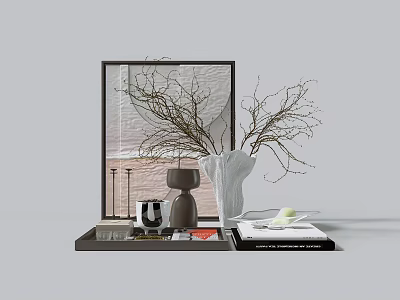 Modern Decorative Ornament Set With Tray White Vase Branches And Books 3d model
