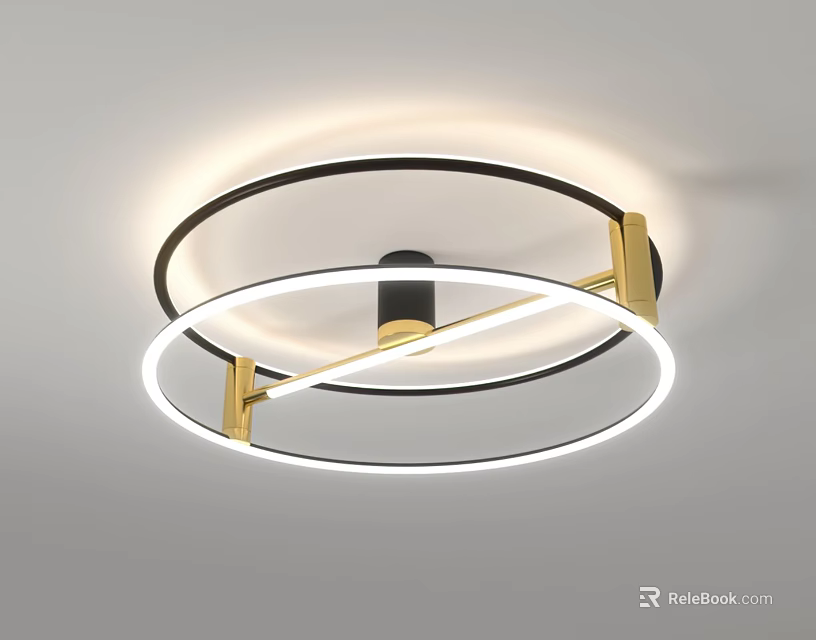 Modern Circular Ceiling Light With Gold Black Metal Frame And LED Strips 3d model
