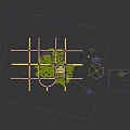 Aerial Planning of Modern Complex with Central Building Green Areas Parking Lots and Road Networks