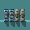 Beer Cans with Xianpi 22 and Snow Beer Varieties Displayed on Light Blue Background