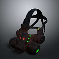 Tactical Weapon Gas Mask With Rusty Exterior Green Red Glowing Dots And Black Straps