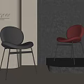 Modern Designer Dining Chairs Gray and Red Leather Seats with Metal Legs in Contemporary Space