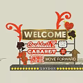 Vibrant Ironwork Signage Featuring Welcome Cocktails Cabaret Colorful Letters And Barrel Accents