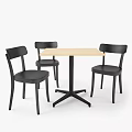 Square Black Dining Table Set with Three Red Upholstered Seats and Light Wood Frames 3d model