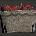 Ripe Fresh Juicy Red Strawberries with Green Leaves in Paper Carton