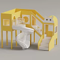 Yellow Children's Play Equipment with Two Level Platform Slide Staircase and Cat Face Design