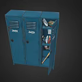 Blue Metal Lockers With Numbered 205 206 Open Compartment Holding Books Files And Baseball Bat