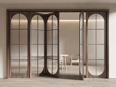 Modern Folding Doors With Glass And Wooden Frame In Interior Space 3d model