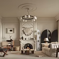 Elegant Living Room Interior With Fireplace Chandelier Sofa Macramé Wall Hanging And Arched Doorway