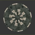 Decorative Circular Stone Pedestal With Dark Green Top Column Supports And Checkered Base